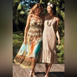 ANTHROPOLOGIE Bohemian Ombre Pringed Virginia Maxi Dress size 16 flowy chic 70s